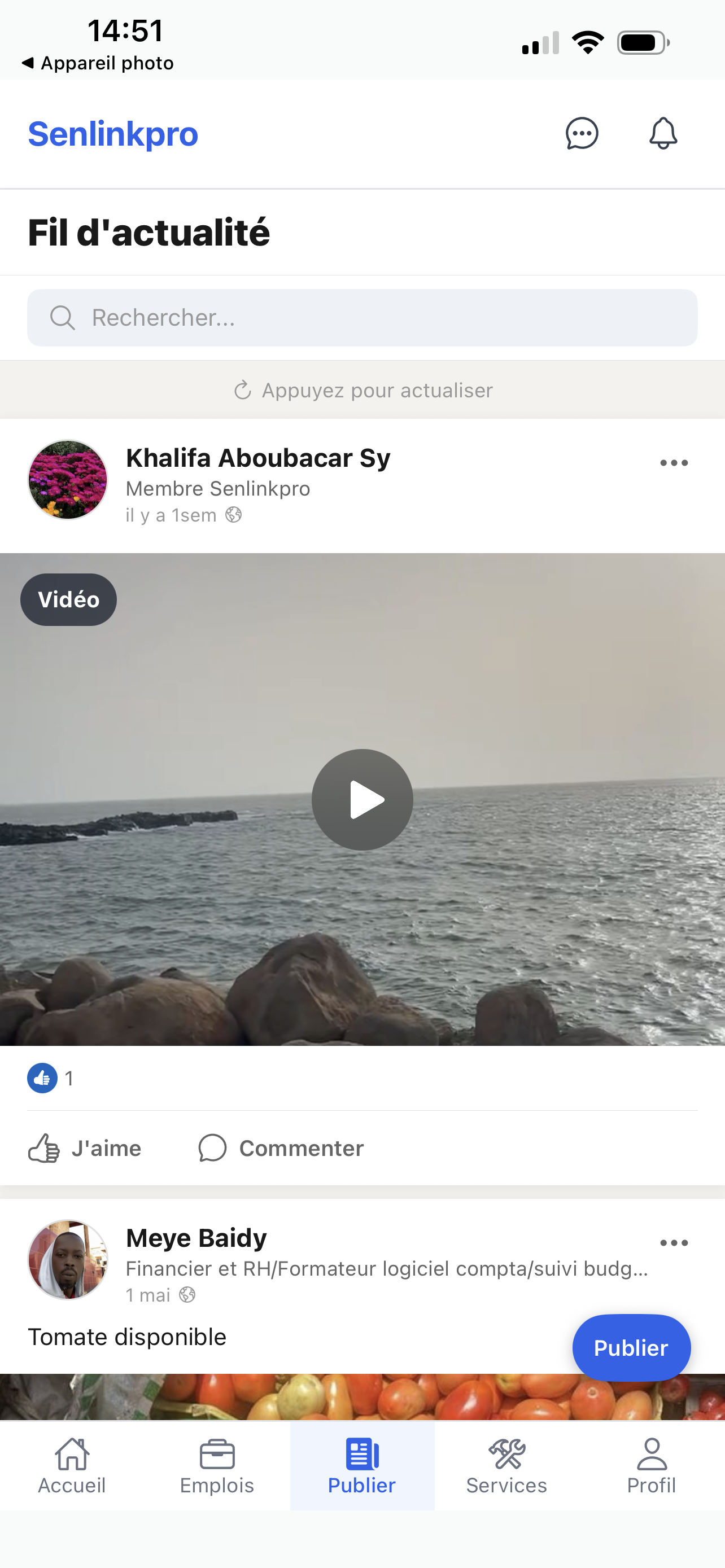 Fil d'actualité de l'application Senlinkpro